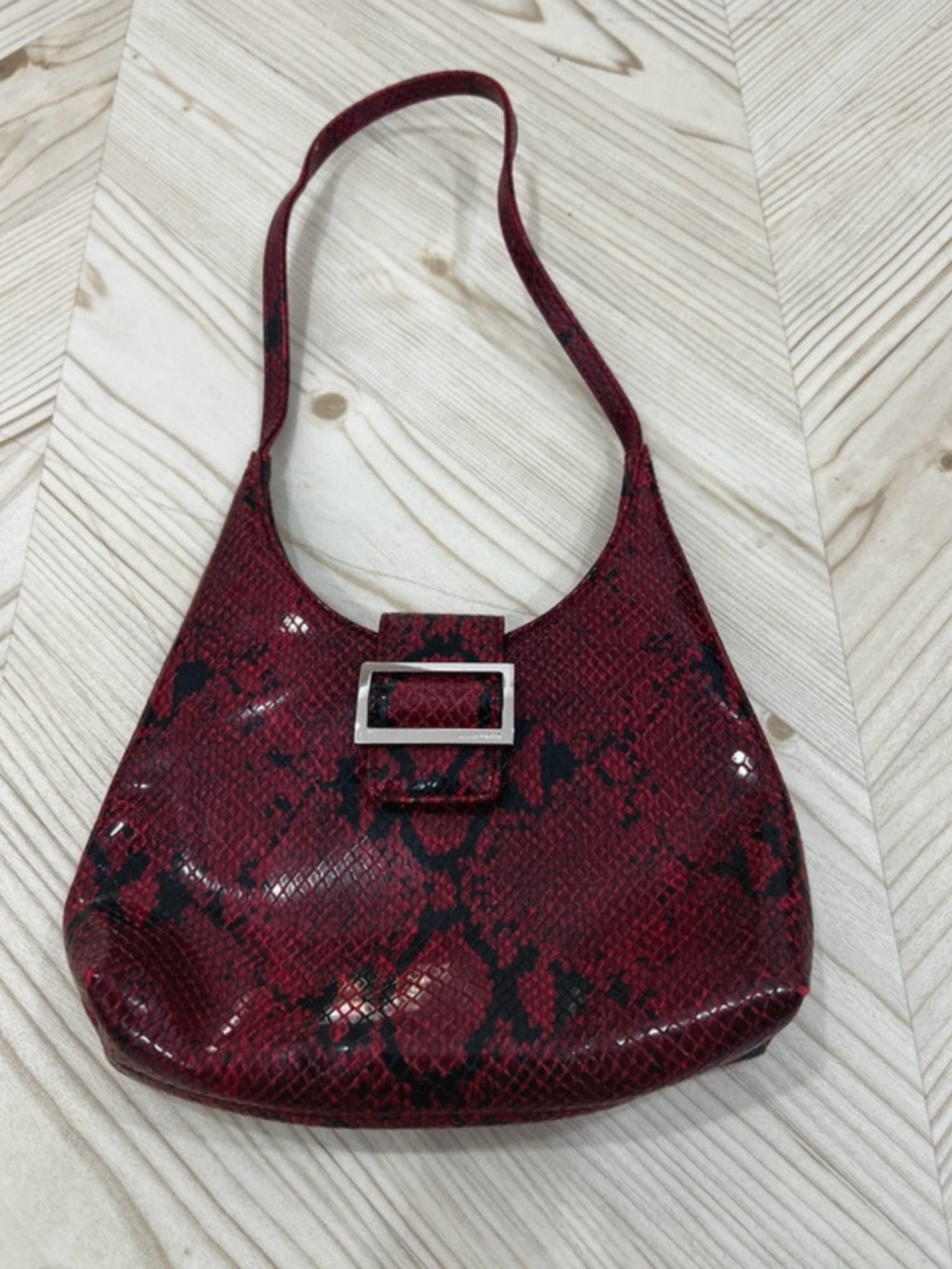 Nine West Red and Black Snake-Print Shoulder Bag with Buckle